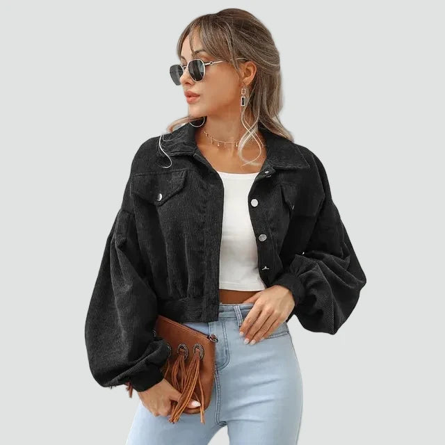 Women's Cropped Jacket | Puff Sleeves & Pockets