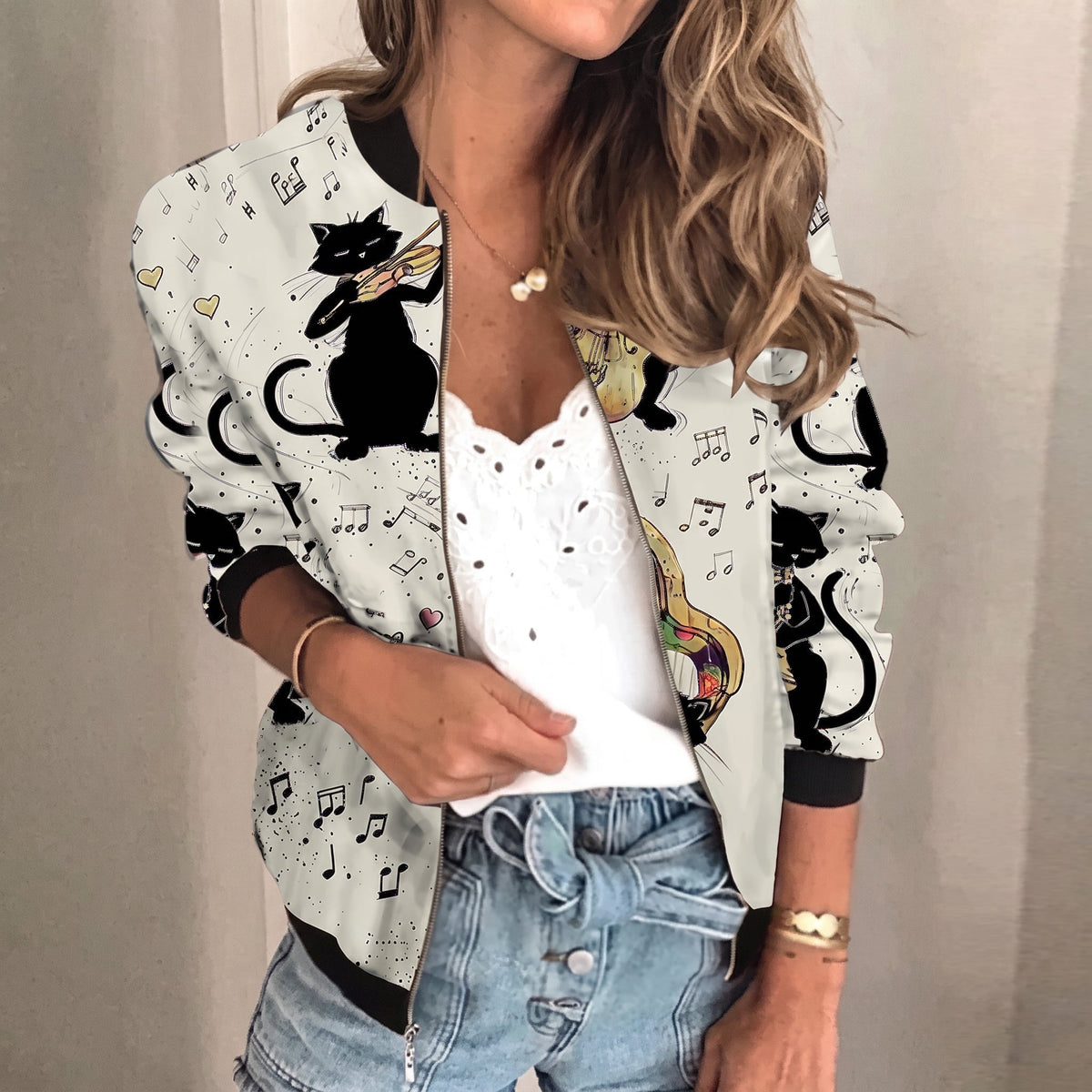 Women's Cropped Jacket Relaxed Fit Full Zip Through with Ribbed Trim