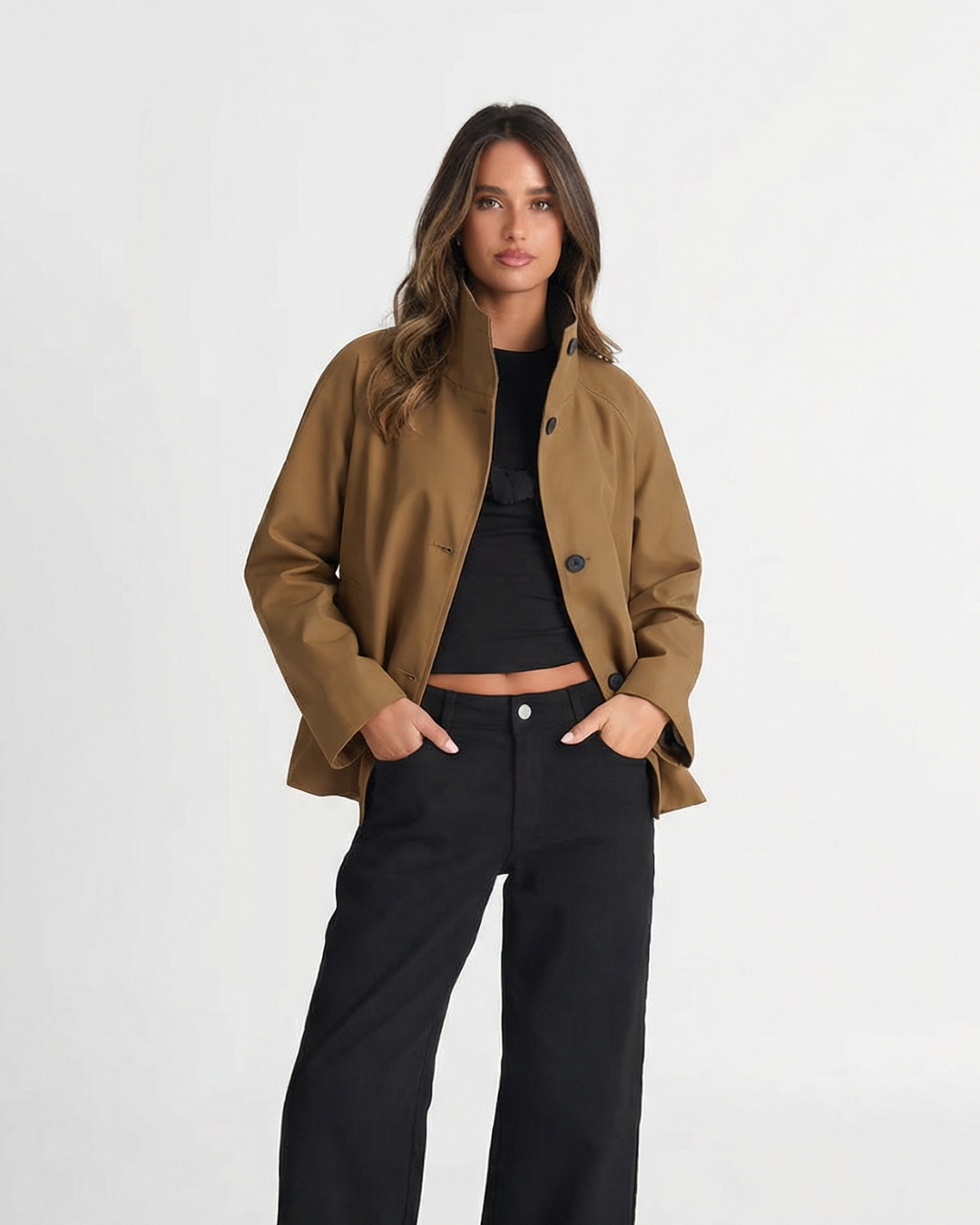 Women's Cropped Jacket Relaxed Fit Stand Collar Layering