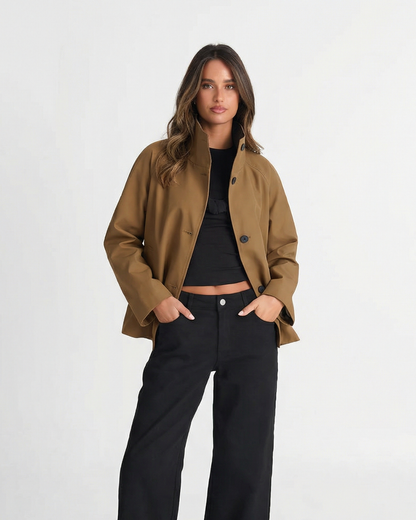Women's Cropped Jacket Relaxed Fit Stand Collar Layering