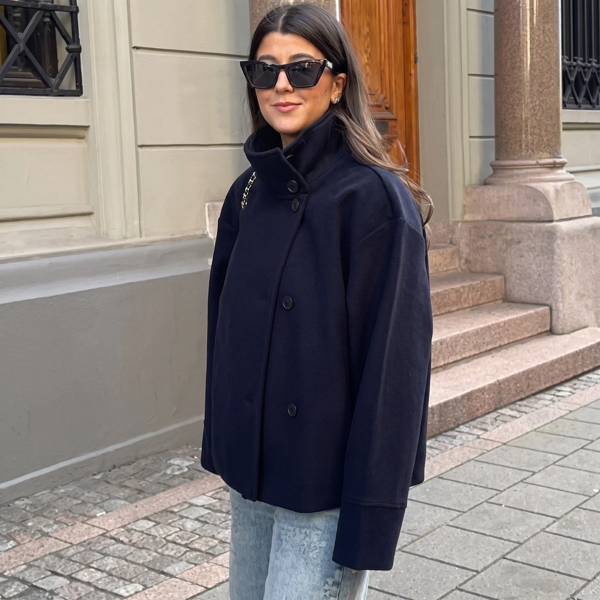 Women's Cropped Jacket Stand Collar Relaxed Fit Boxy
