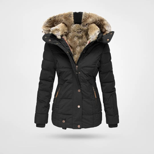 Women's Faux-Fur Hooded Puffer Jacket - Insulated for Cold Weather