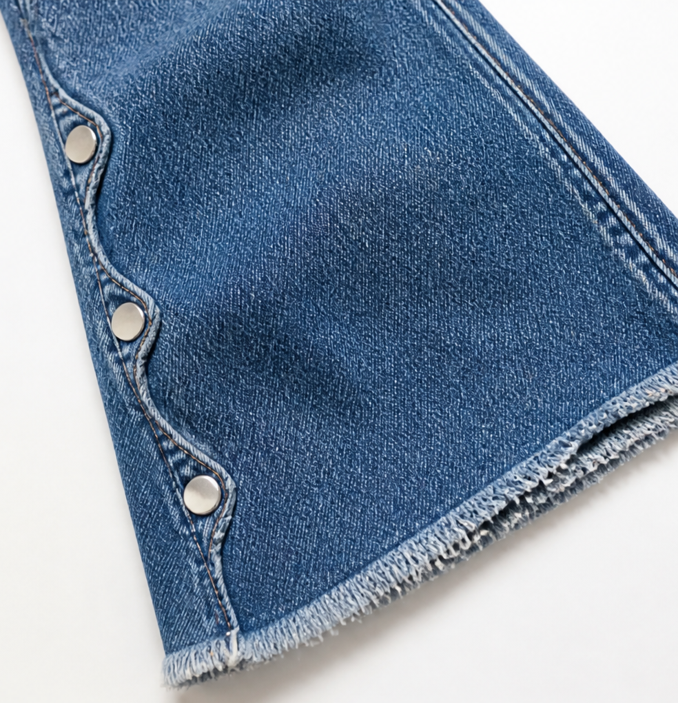 Women's Flare Jeans | Scalloped Buttons & Raw Hem