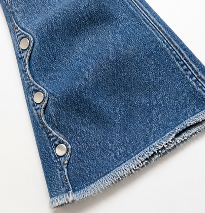 Women's Flare Jeans | Scalloped Buttons & Raw Hem