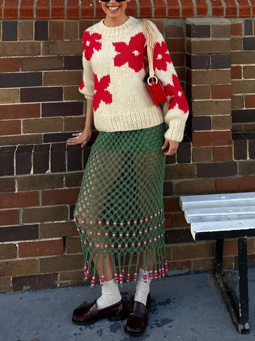 Women's Floral Crew Neck Sweater | Casual Layering