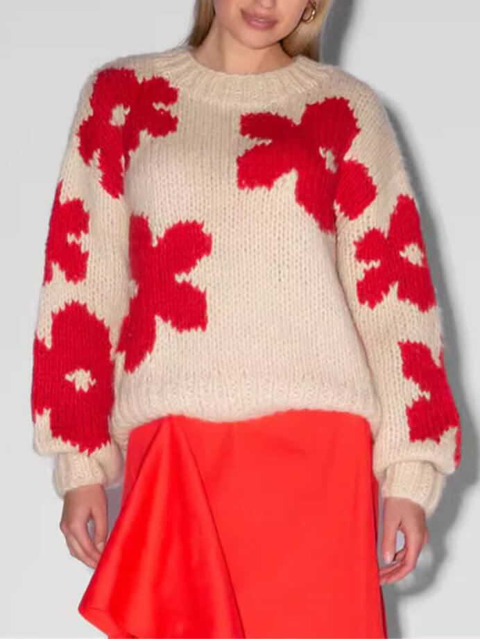 Women's Floral Crew Neck Sweater | Casual Layering