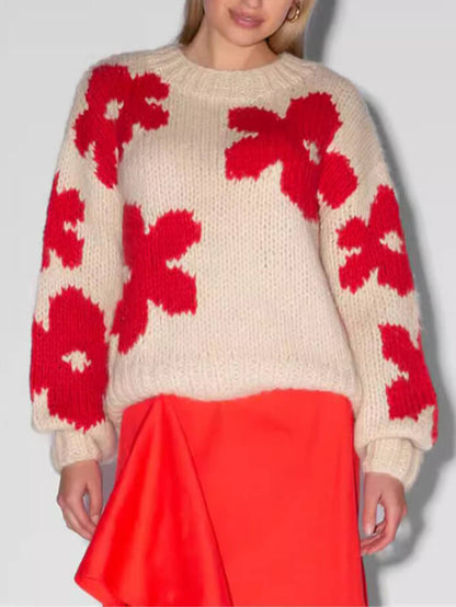 Women's Floral Crew Neck Sweater | Casual Layering