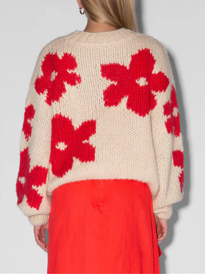 Women's Floral Crew Neck Sweater | Casual Layering