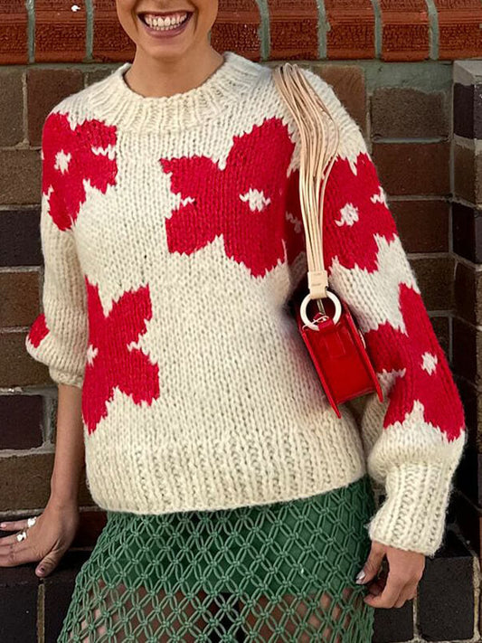 Women's Floral Crew Neck Sweater | Casual Layering