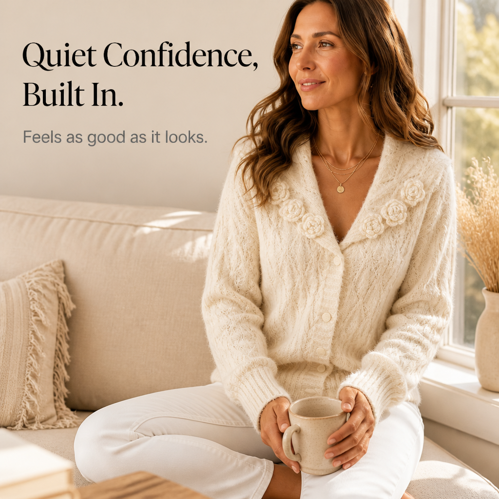 Women's Floral Lapel Cardigan | Knitted-In Detail