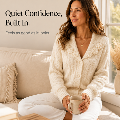 Women's Floral Lapel Cardigan | Knitted-In Detail