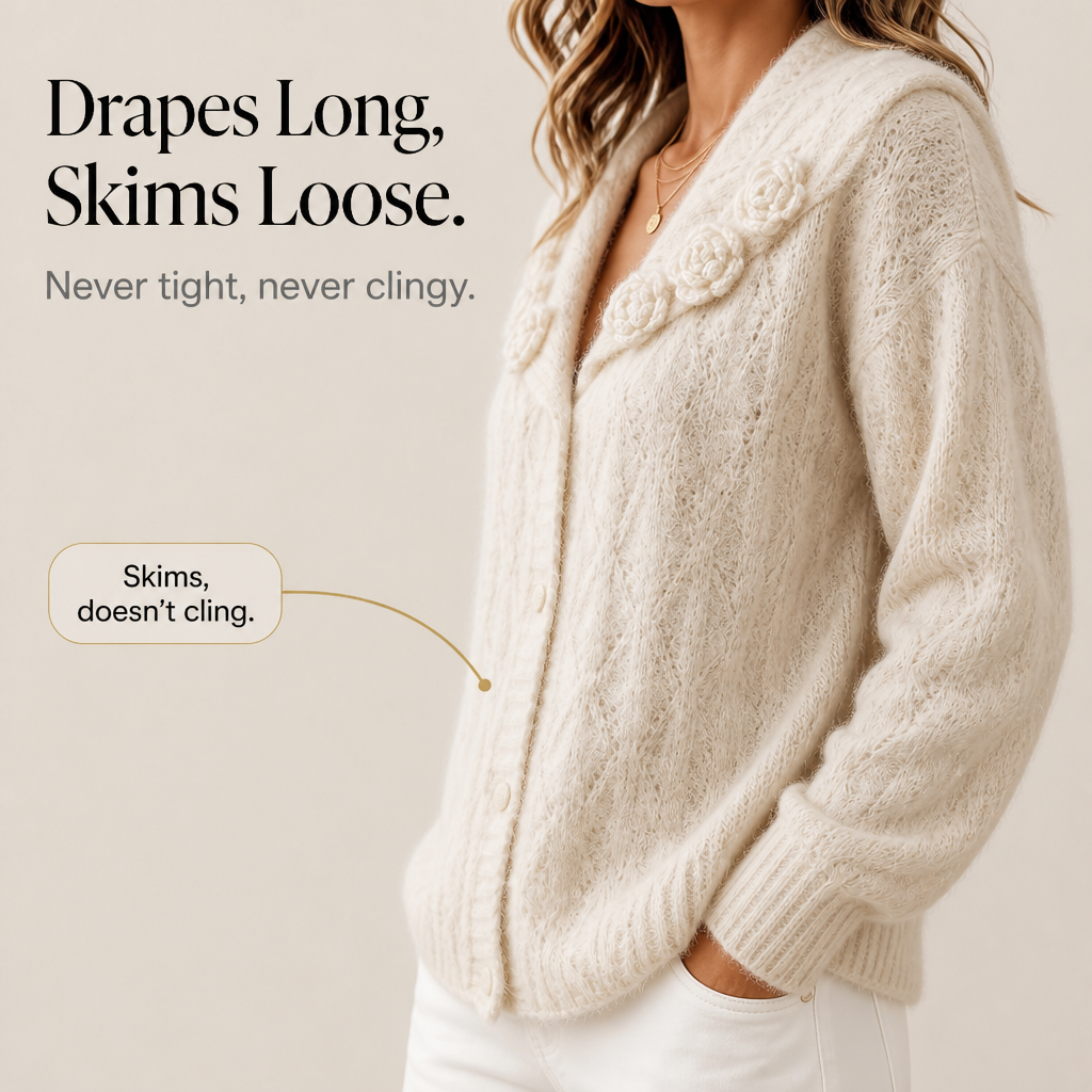 Women's Floral Lapel Cardigan | Knitted-In Detail