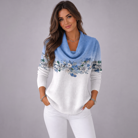 Women's Floral Sweater | Soft Draped Neckline