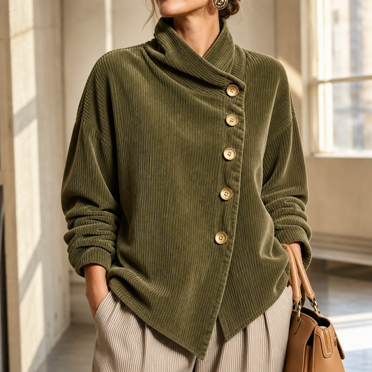 Women's Funnel Neck Top Asymmetric Placket Ribbed Top