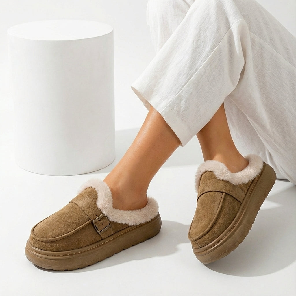 Women's Fur Slippers Cushioned Sole Slip On with Plush Lining Indoor