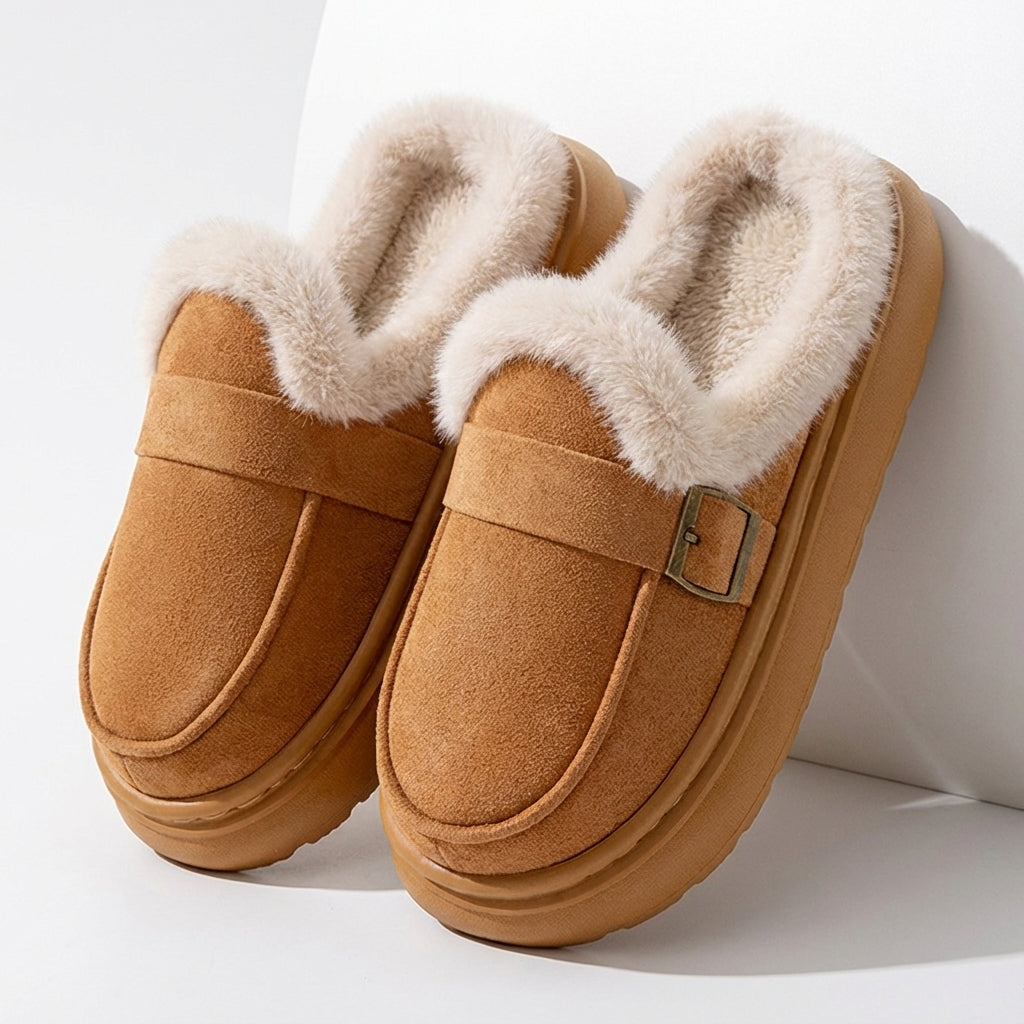 Women's Fur Slippers Cushioned Sole Slip On with Plush Lining Indoor