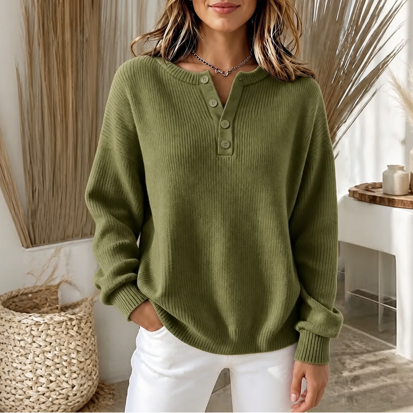 Women's Henley Sweater | Button-Front & Ribbed Knit