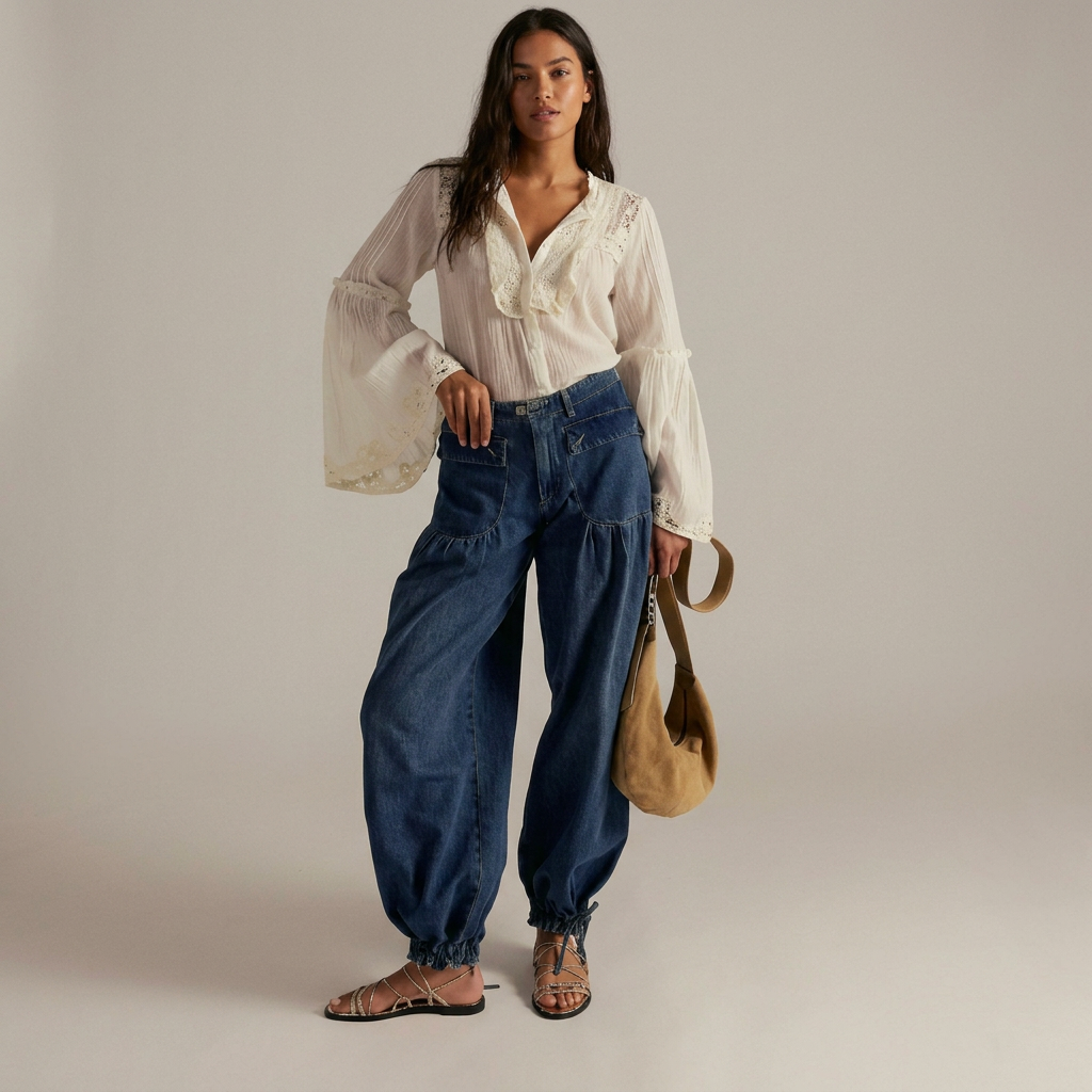 Women's High Waisted Jeans | Wide Leg & Elastic Waistband