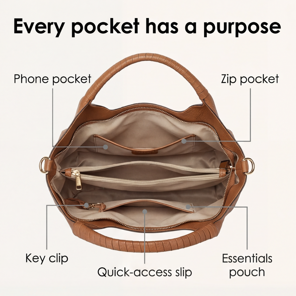 Women's Hobo Bag | Multi-Pocket & Three Ways to Carry