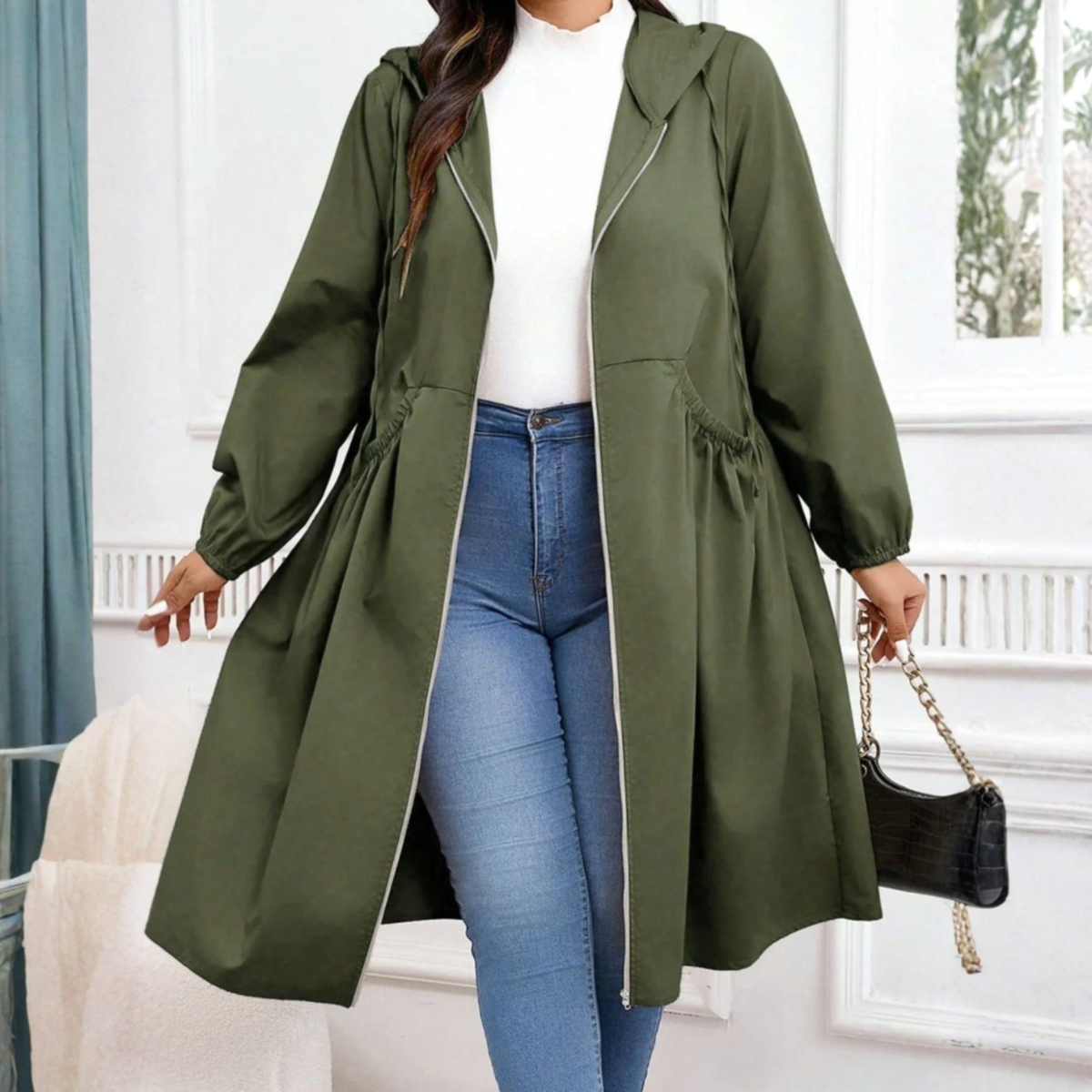 Women's Hooded Coat | Drawstring & Zip-Up Warmth