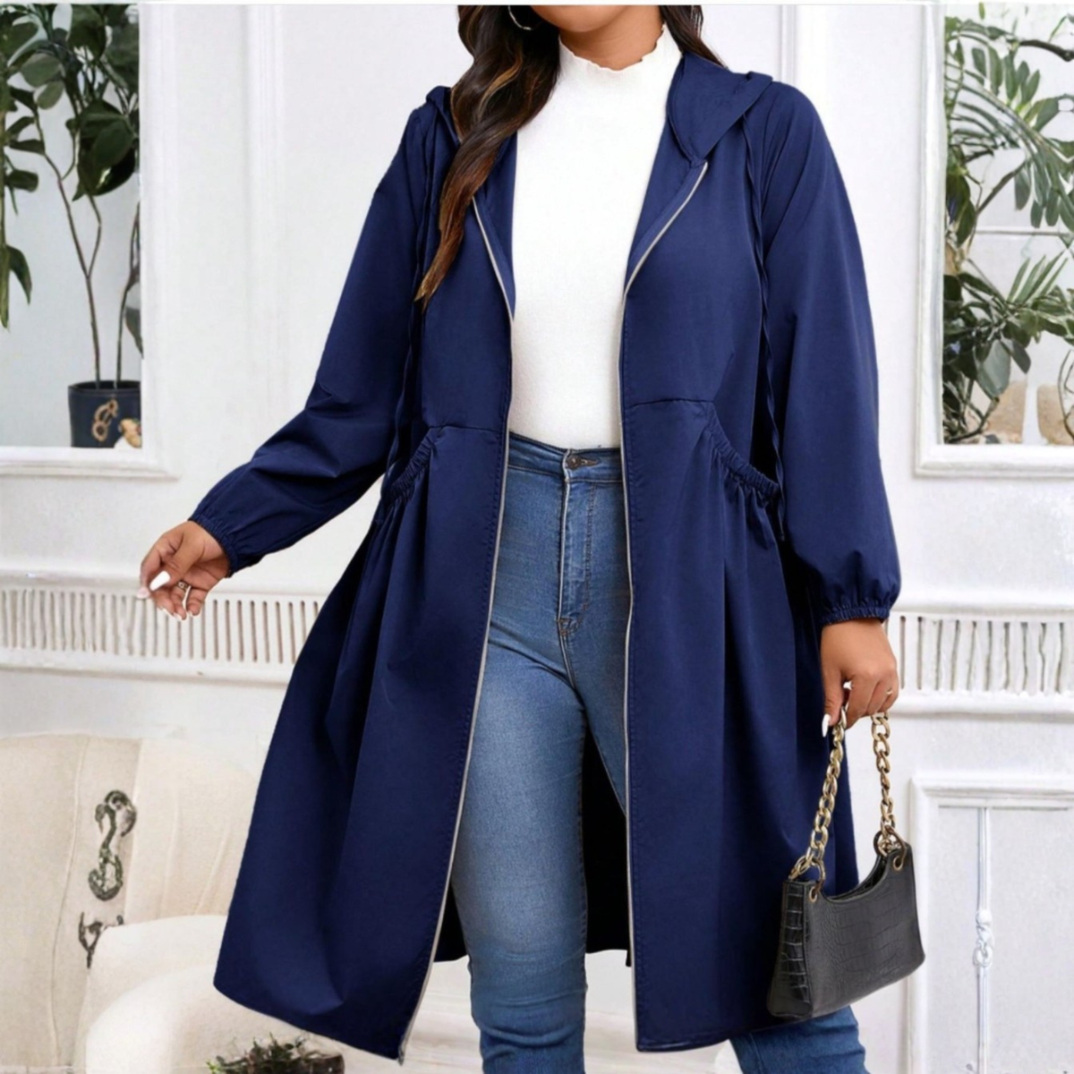 Women's Hooded Coat | Drawstring & Zip-Up Warmth