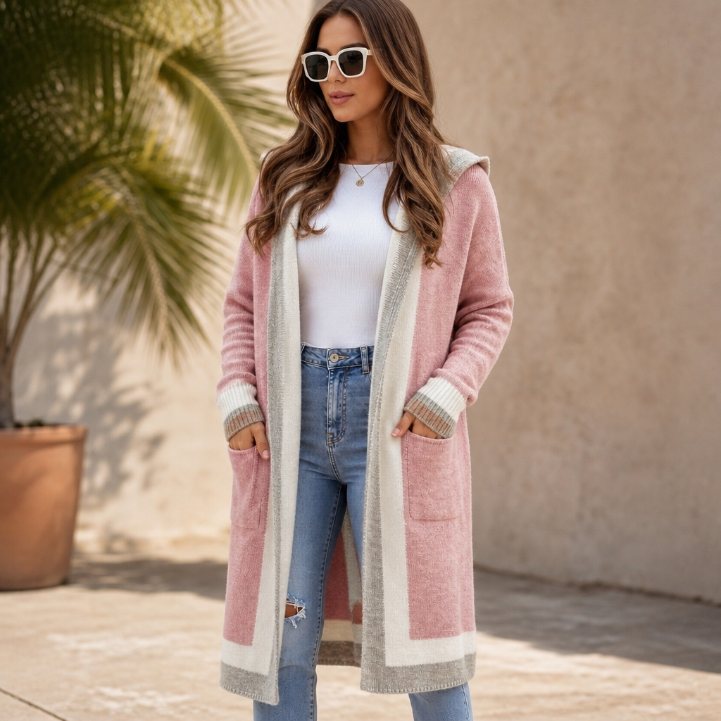 Women's Hooded Long-Line Cardigan | Color-Block & Effortless Layering