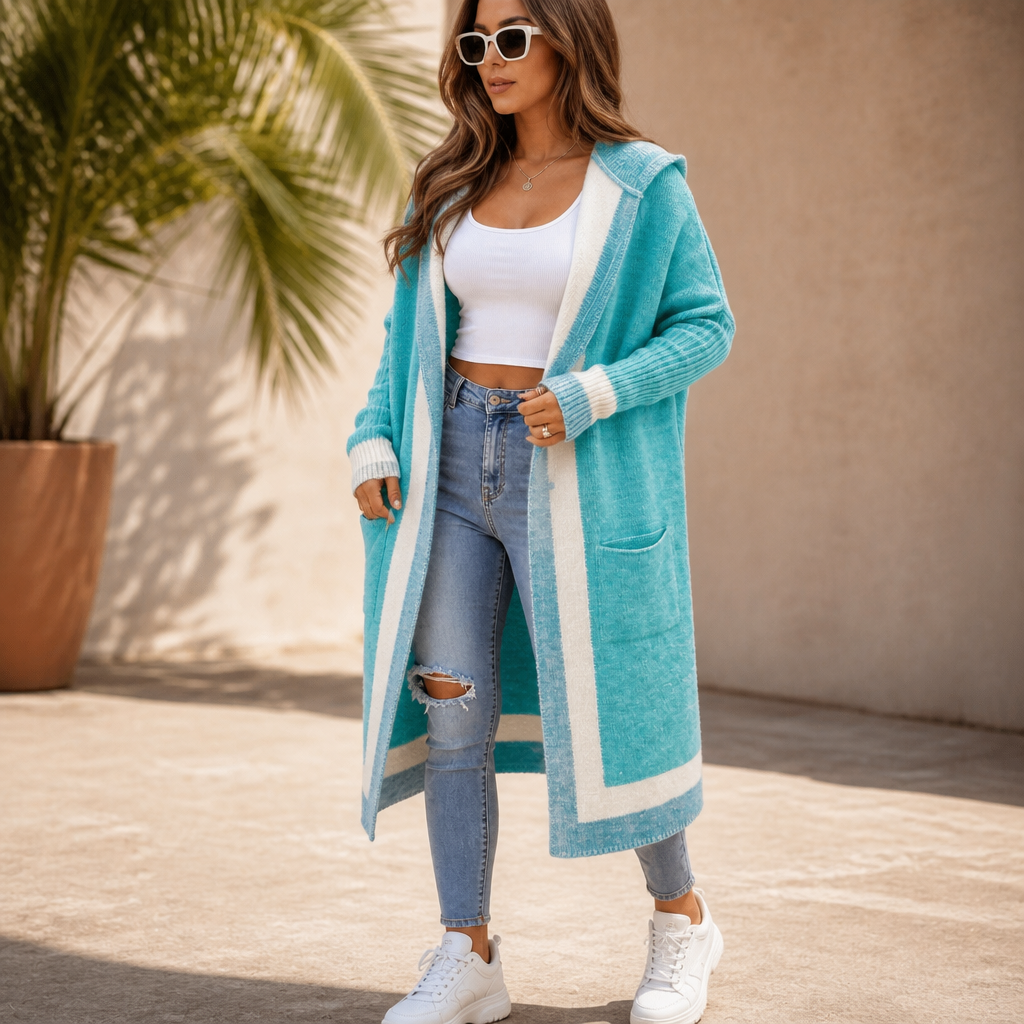 Women's Hooded Long-Line Cardigan | Color-Block & Effortless Layering