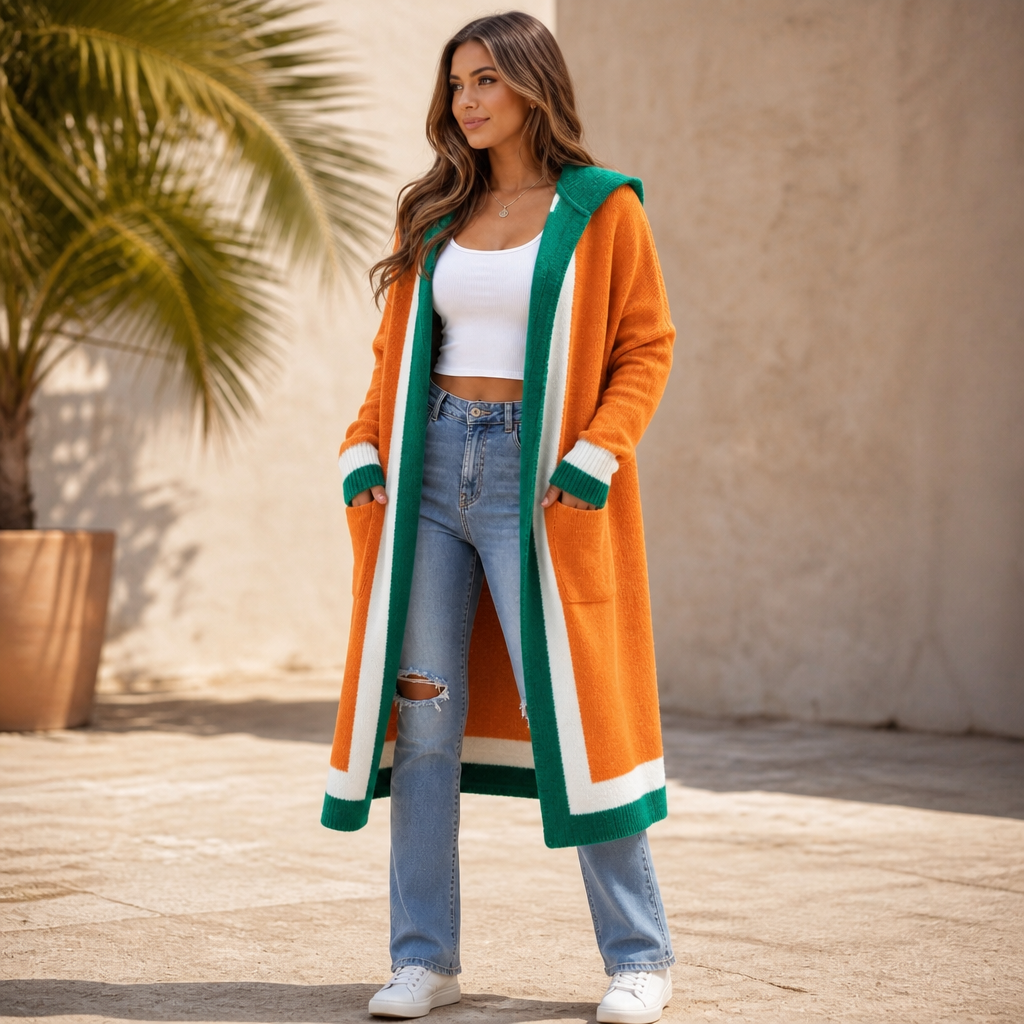 Women's Hooded Long-Line Cardigan | Color-Block & Effortless Layering