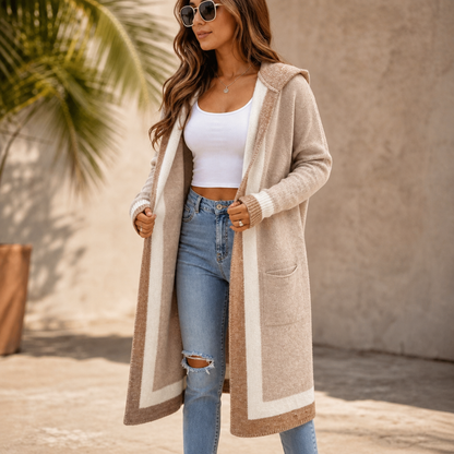 Women's Hooded Long-Line Cardigan | Color-Block & Effortless Layering