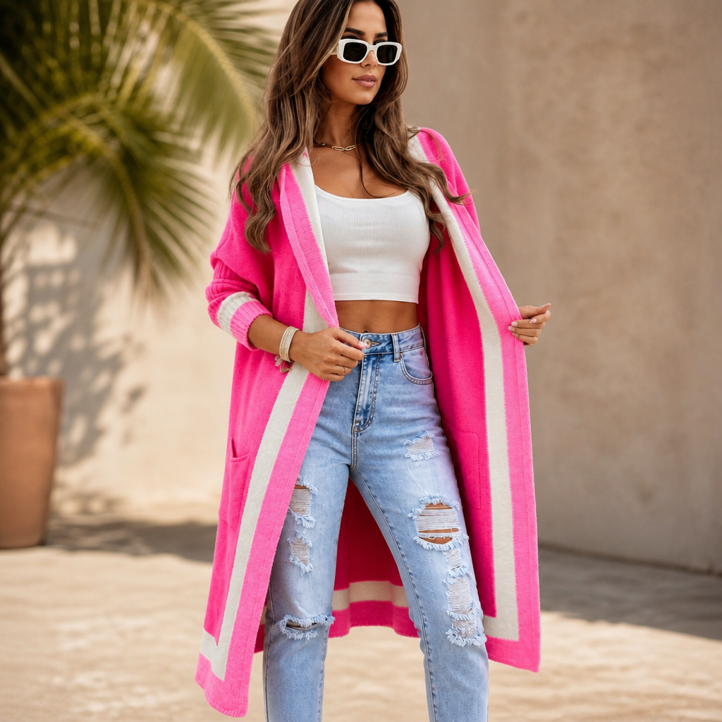 Women's Hooded Long-Line Cardigan | Color-Block & Effortless Layering