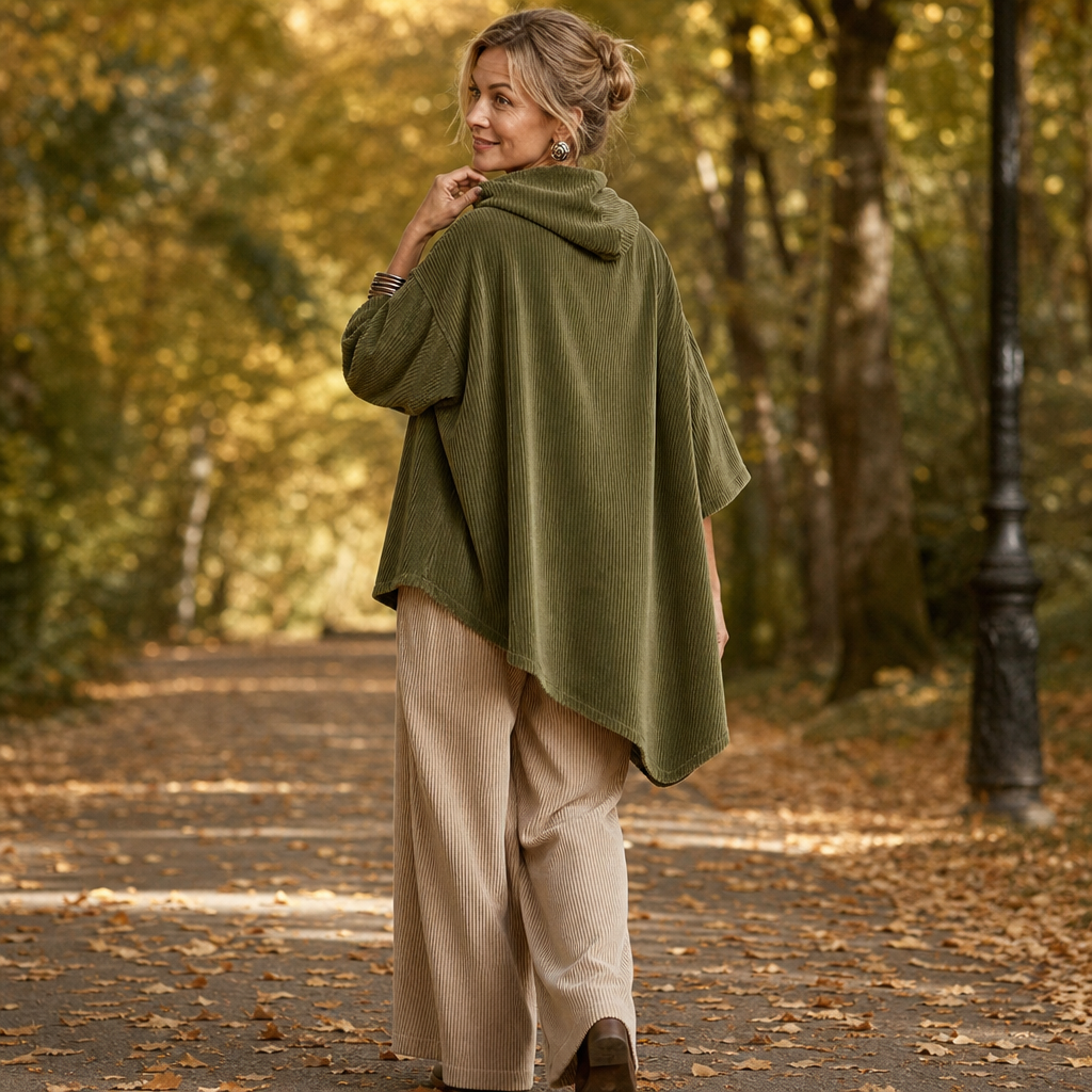 Women's Hooded Poncho | Angled Hem & Cosy Warmth