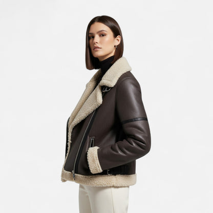 Women's Jacket Fitted Belted Feminine Cut Hip Length with Fur Lining