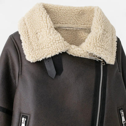 Women's Jacket Fitted Belted Feminine Cut Hip Length with Fur Lining