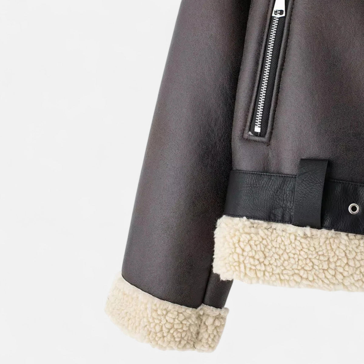 Women's Jacket Fitted Belted Feminine Cut Hip Length with Fur Lining