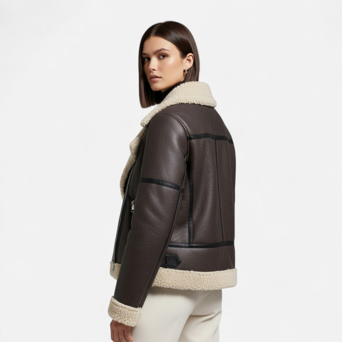 Women's Jacket Fitted Belted Feminine Cut Hip Length with Fur Lining