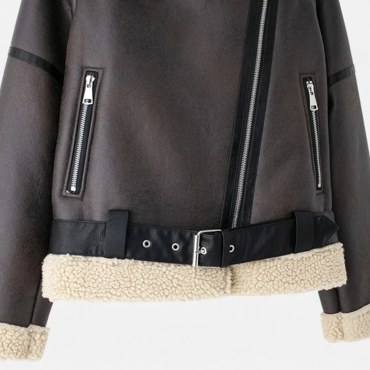 Women's Jacket Fitted Belted Feminine Cut Hip Length with Fur Lining