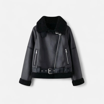 Women's Jacket Fitted Belted Feminine Cut Hip Length with Fur Lining