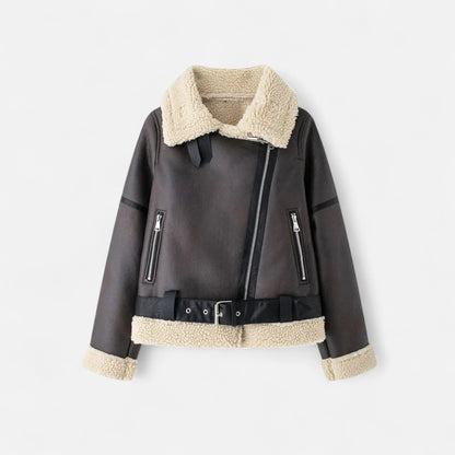Women's Jacket Fitted Belted Feminine Cut Hip Length with Fur Lining