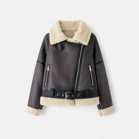 Women's Jacket Fitted Belted Feminine Cut Hip Length with Fur Lining