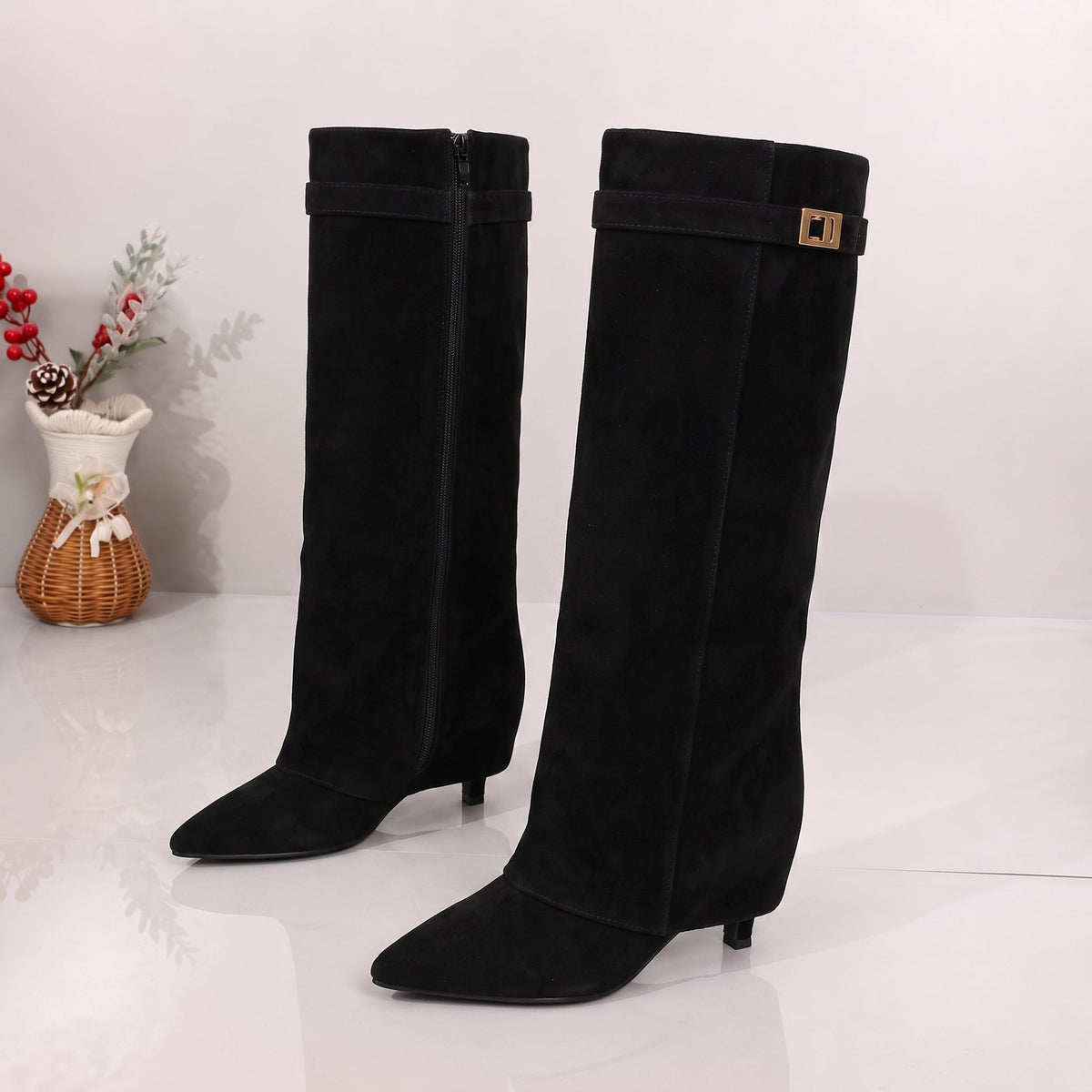 Women's Knee-High Boots | Pointed Toe & Fold-Over Cuff
