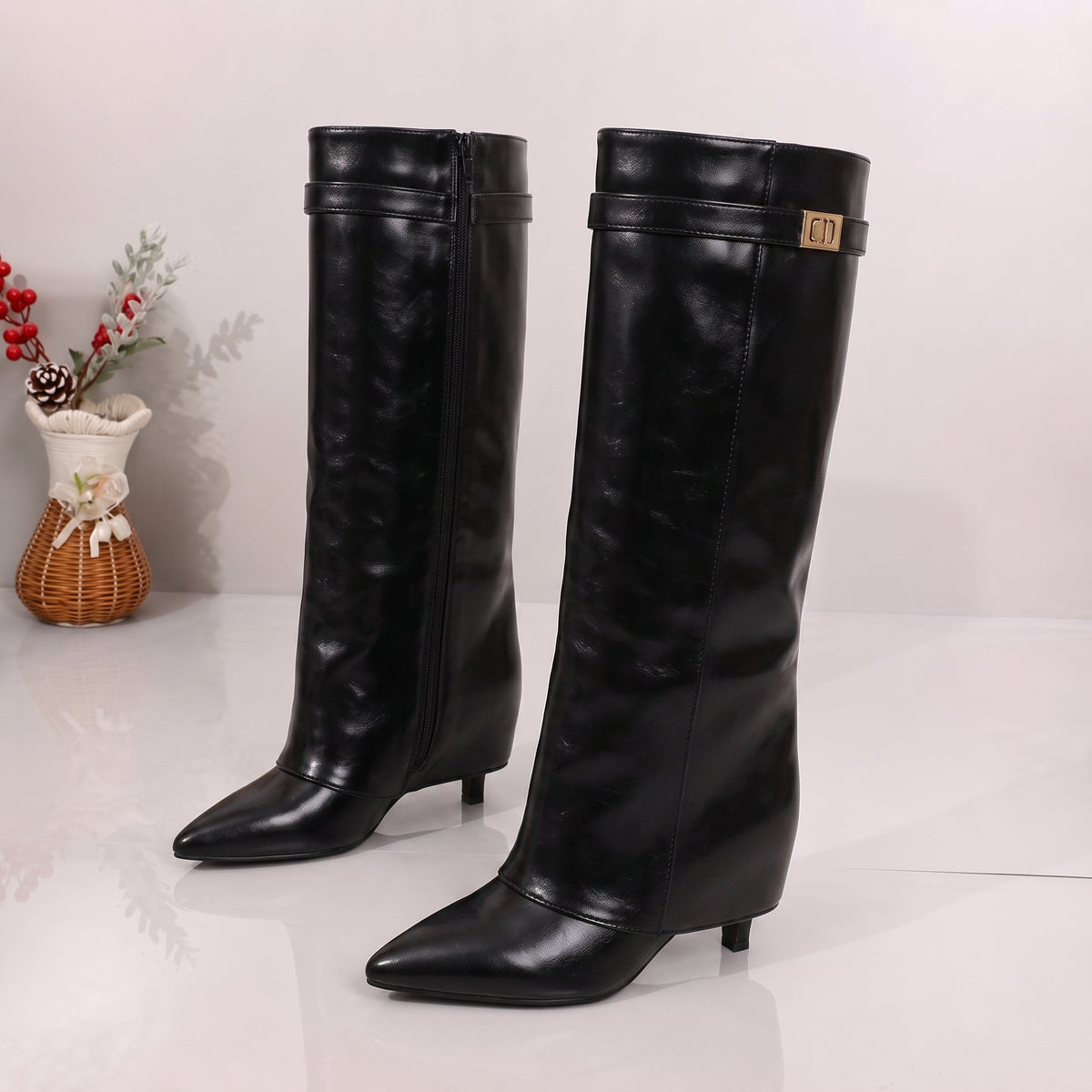 Women's Knee-High Boots | Pointed Toe & Fold-Over Cuff