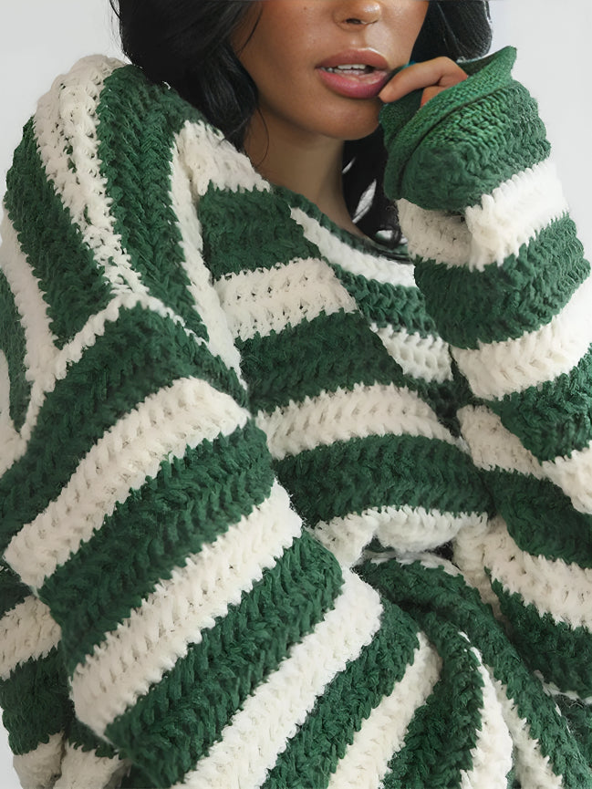 Women's Knit Sweater Relaxed Fit Crew Neck Long Sleeve with Ribbed Hem