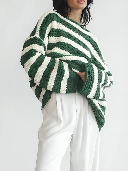 Women's Knit Sweater Relaxed Fit Crew Neck Long Sleeve with Ribbed Hem