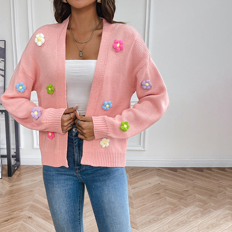 Women's Knitted Cardigan | Floral Print Design