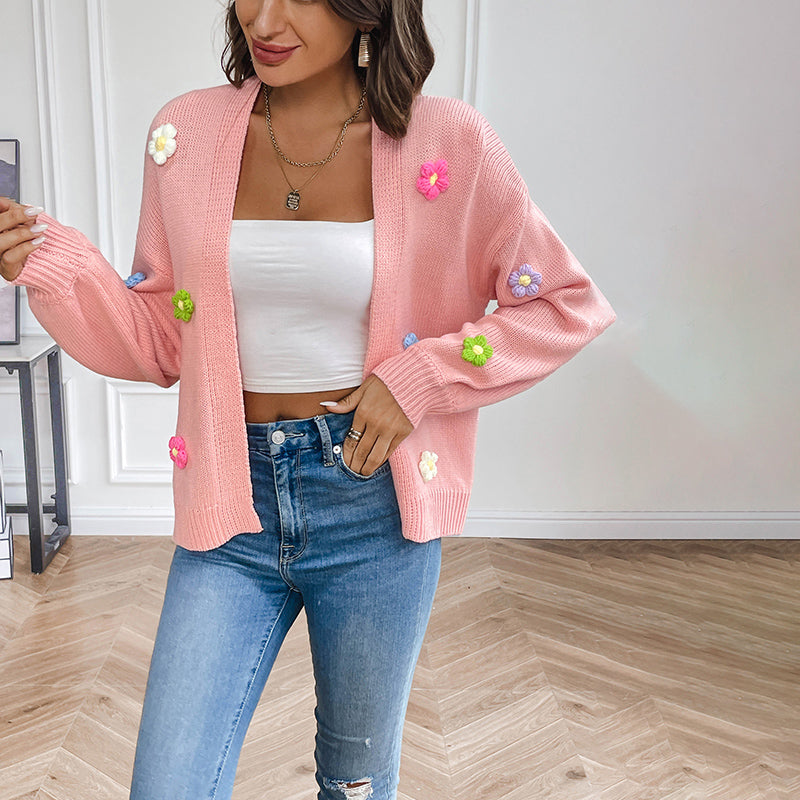 Women's Knitted Cardigan | Floral Print Design
