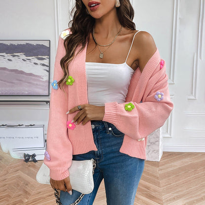 Women's Knitted Cardigan | Floral Print Design