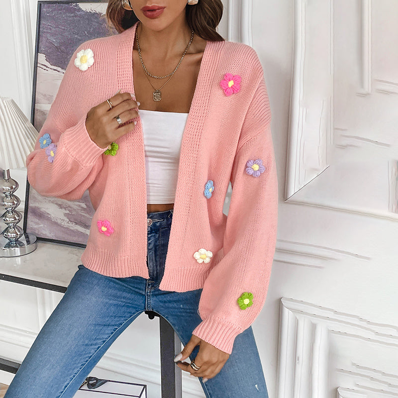 Women's Knitted Cardigan | Floral Print Design