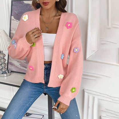 Women's Knitted Cardigan | Floral Print Design
