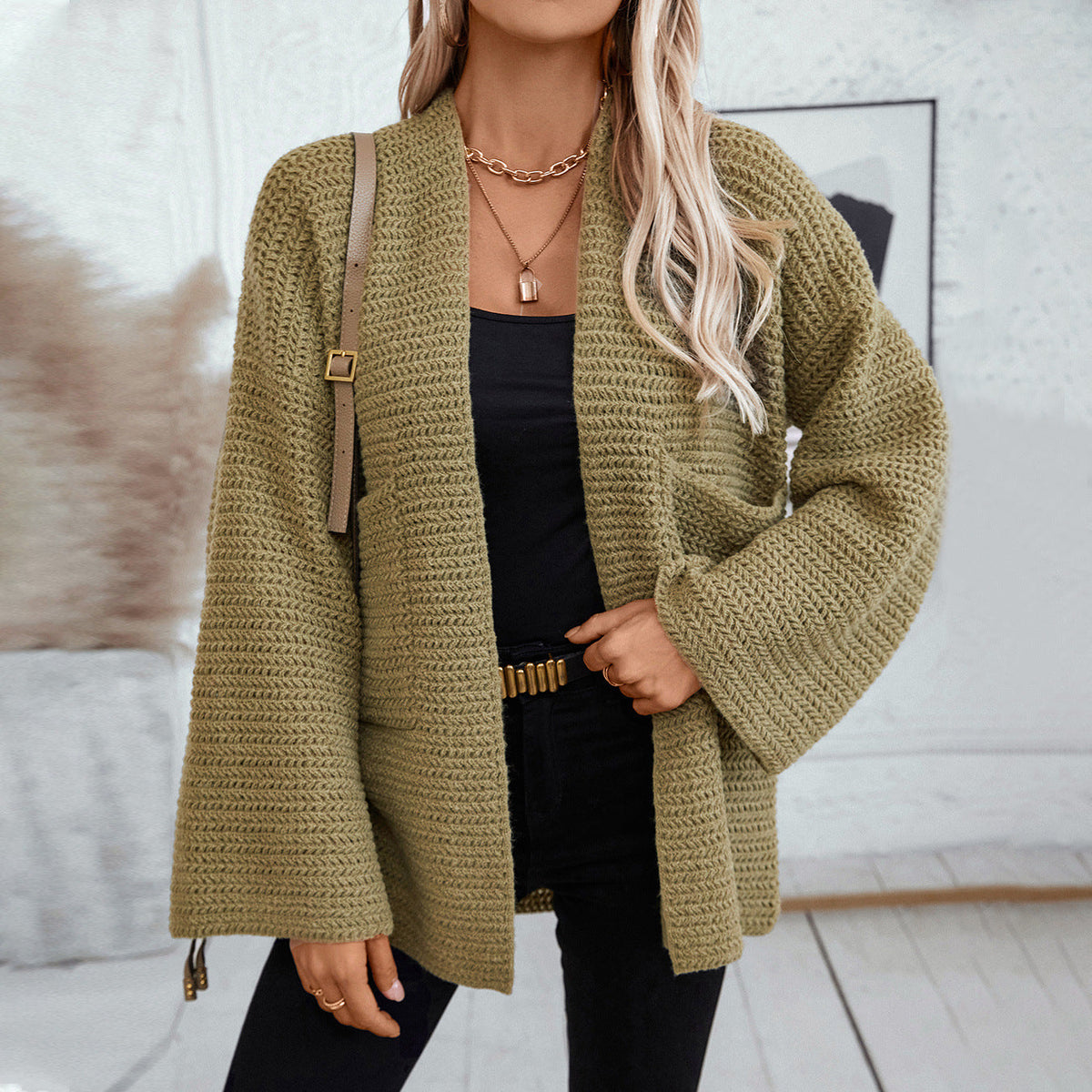 Women's Knitted Cardigan | Open Front & Large Pockets