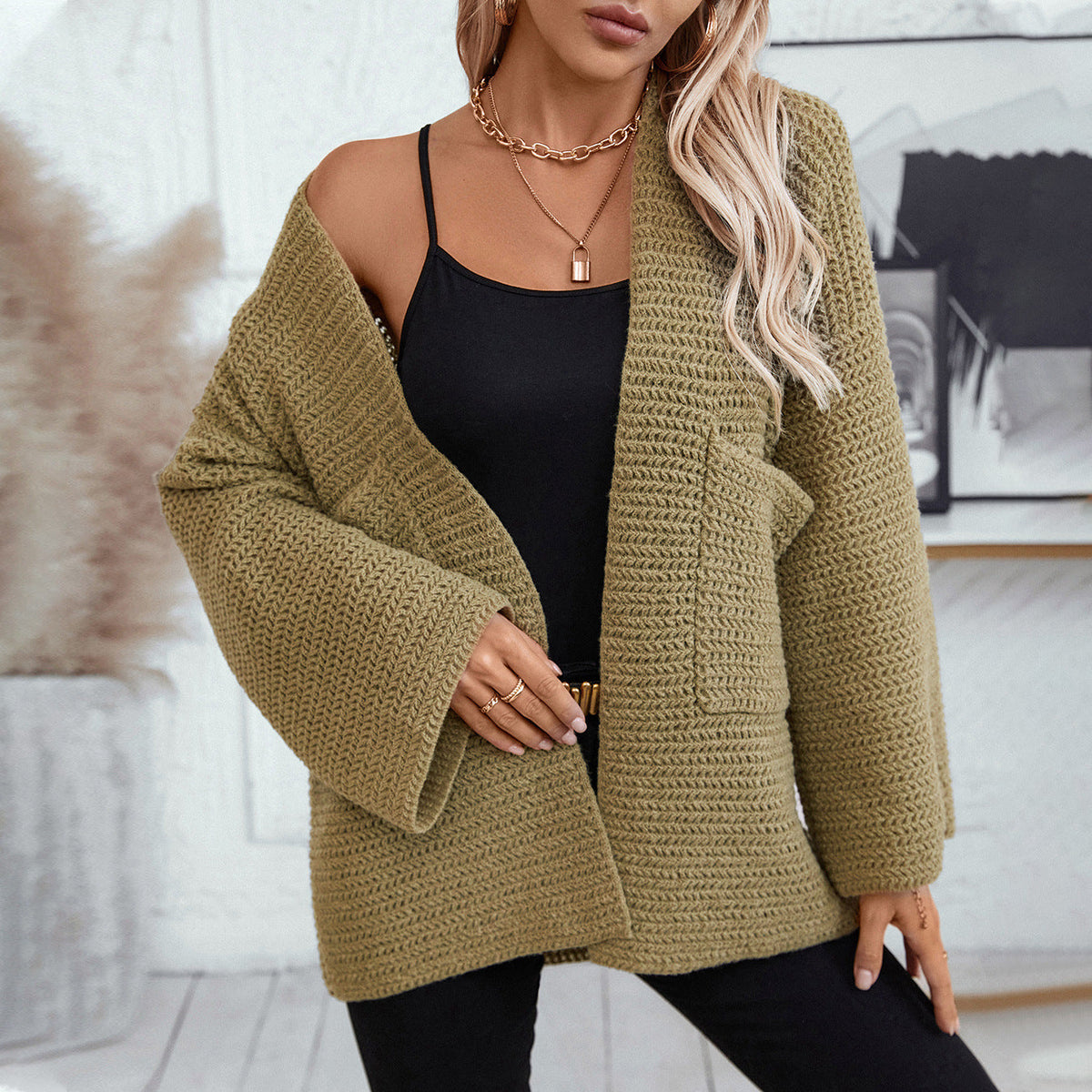 Women's Knitted Cardigan | Open Front & Large Pockets